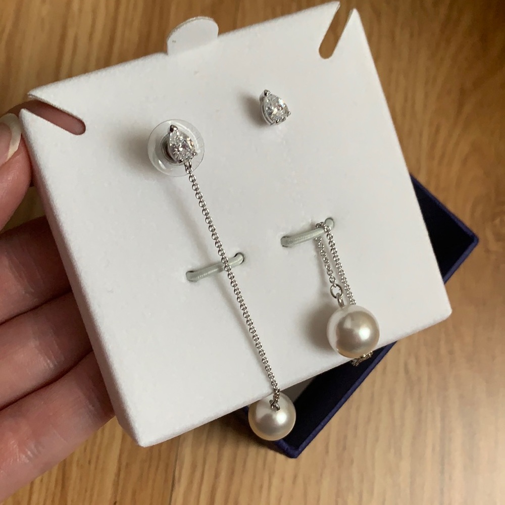 NIB Swarovski Crystal pearl drop chain pear shaped crystal studs - multiple wear